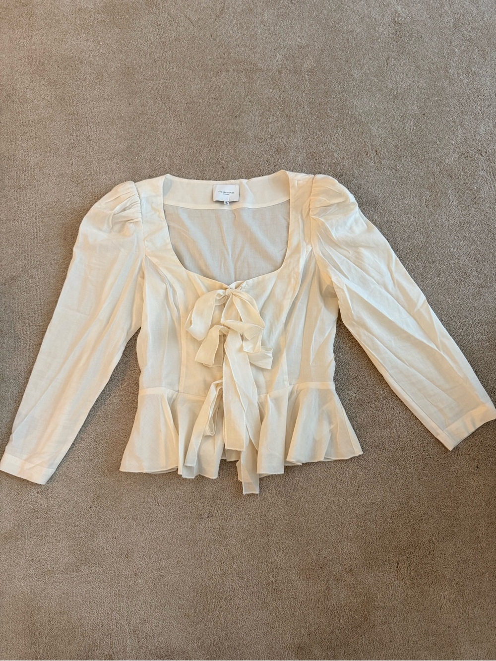 WORN ONCE Reformation Women's Cream Tie-Front Peplum Blouse